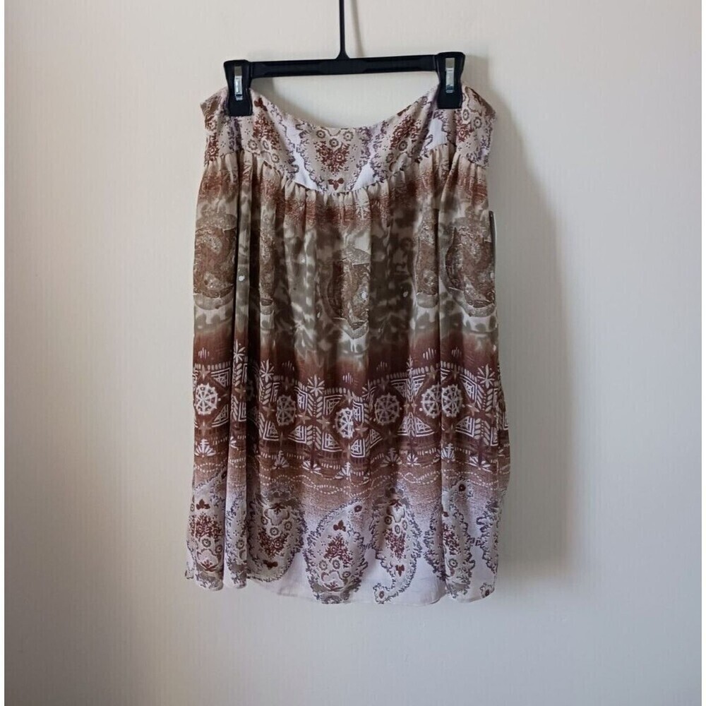Sandra Darren A Line Midi Skirt Beige Floral Paisley Office Size 14